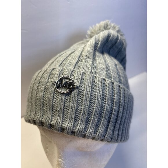 Michael Kors Gray Beanie Hat with pom Pom - Picture 2 of 7